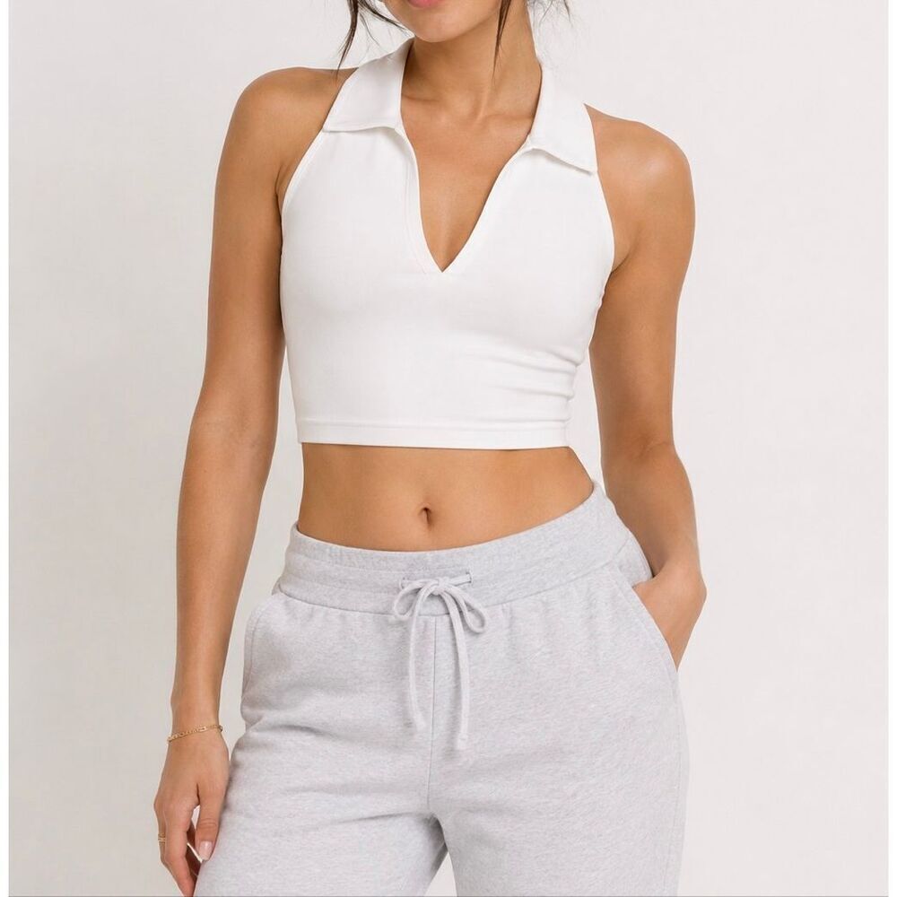 Gilly Hicks White Halter Crop Tank XXS Soft Girl Y2K Active Top